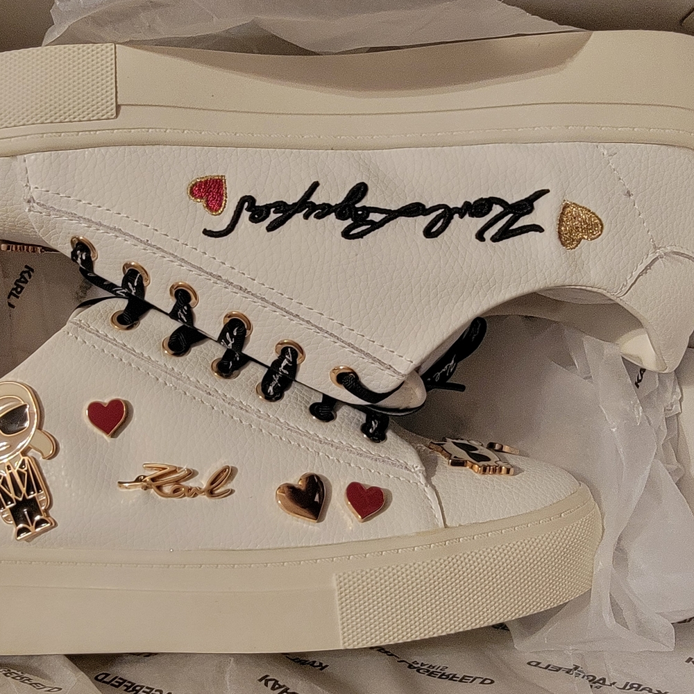 Karl Lagerfeld White Embroidered High-Top Sneakers With Decals -Size 8.5